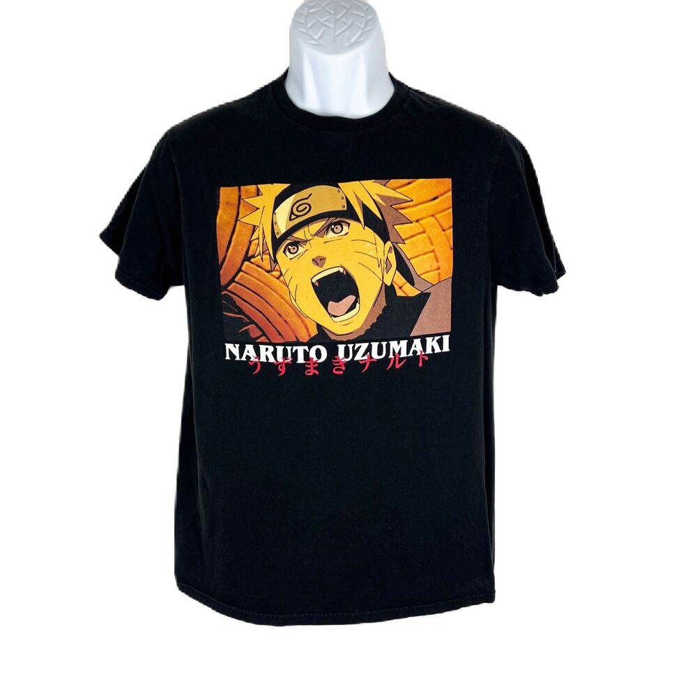 Naruto Uzumaki Anime Manga Shirt Men Medium Short Sleeve Graphic Crew Neck Black